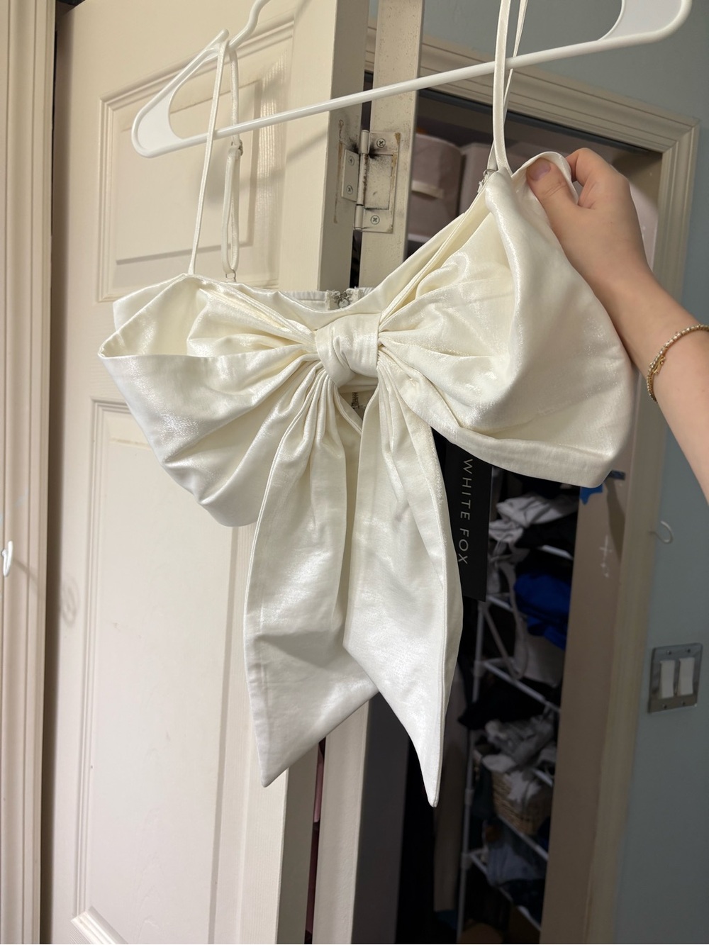 White Fox Boutique Cream Satin Bow Crop Top